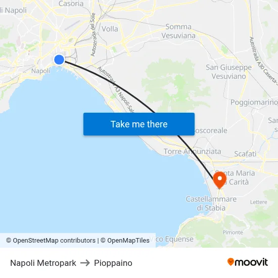 Naples Metropark to Pioppaino map