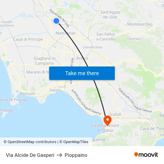 Alcide De Gasperi Street to Pioppaino map