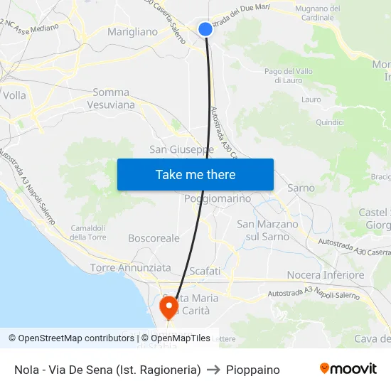 Nola - De Sena Street (Accounting Institute) to Pioppaino map