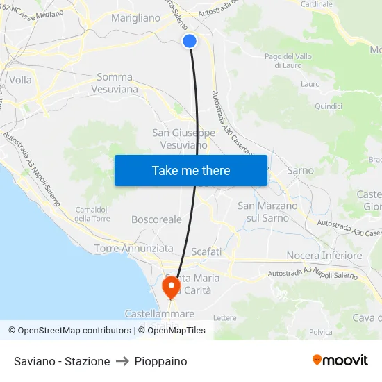 Saviano - Station to Pioppaino map