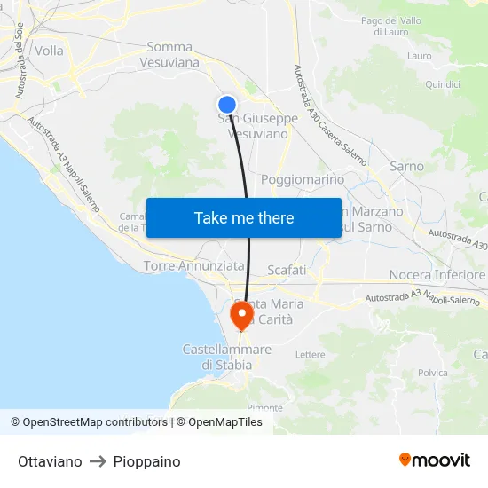 Ottaviano to Pioppaino map