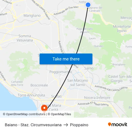 Baiano - Circumvesuviana Station to Pioppaino map