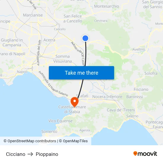 Cicciano to Pioppaino map