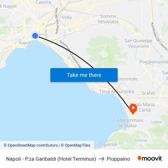 Naples - Garibaldi Square (Hotel Terminus) to Pioppaino map