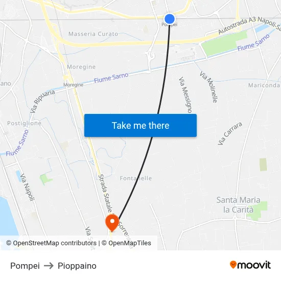 Pompei to Pioppaino map