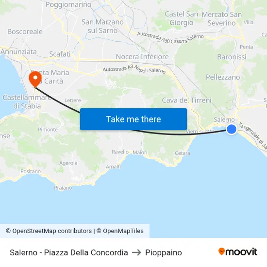 Salerno - Concordia Square to Pioppaino map