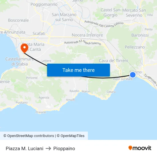 Piazza M. Luciani to Pioppaino map