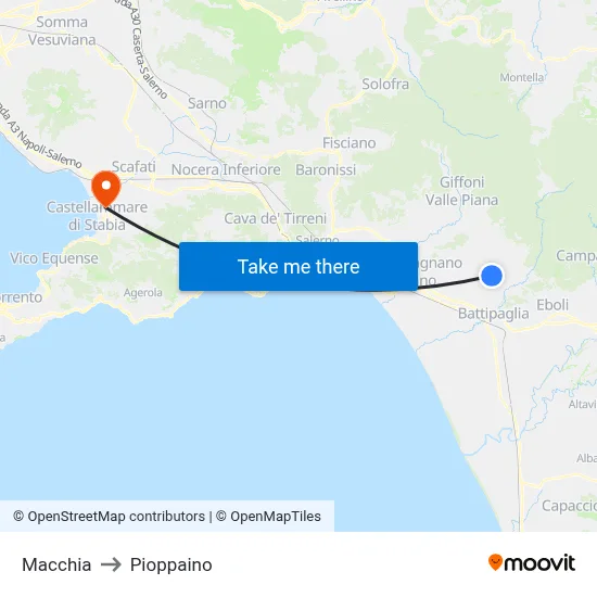 Macchia to Pioppaino map