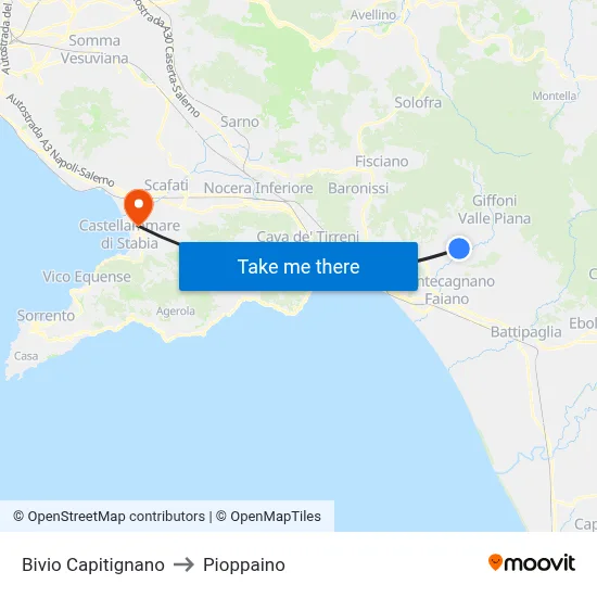Capitignano Junction to Pioppaino map