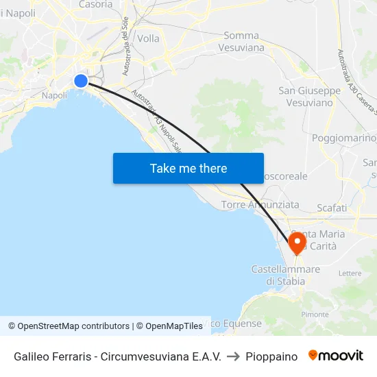 Galileo Ferraris - Circumvesuviana EAV to Pioppaino map