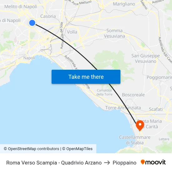 Roma Towards Scampia - Arzano Crossroads to Pioppaino map