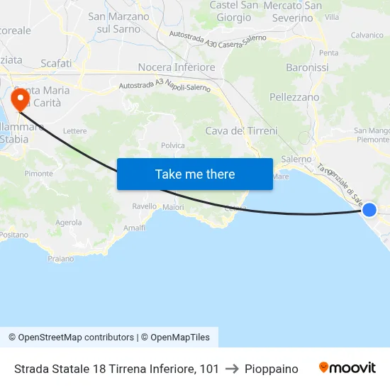 State Road 18 Tyrrhenian Lower, 101 to Pioppaino map