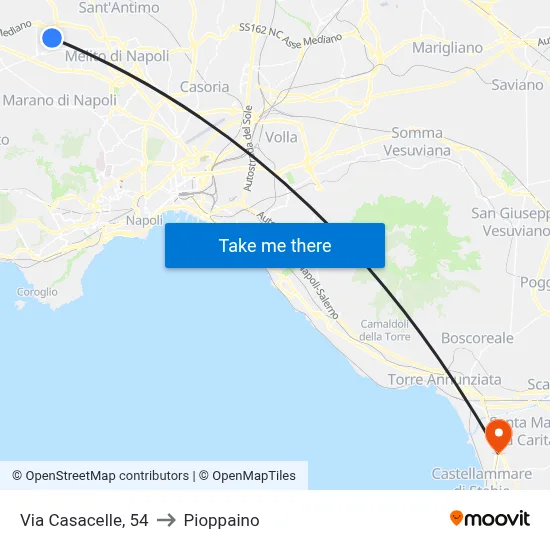 Via Casacelle, 54 to Pioppaino map