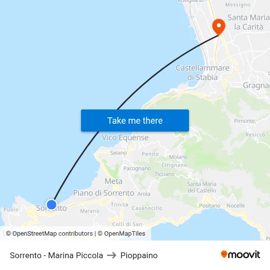 Sorrento - Marina Piccola to Pioppaino map