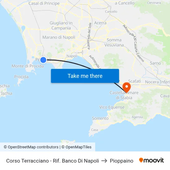 Terracciano Avenue - Near Bank of Naples to Pioppaino map