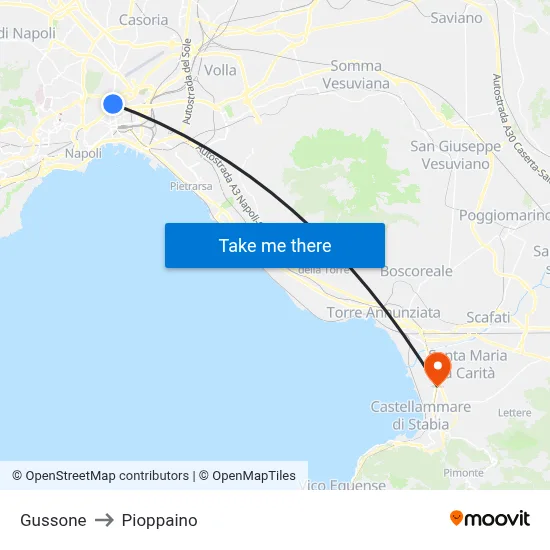 Gussone to Pioppaino map