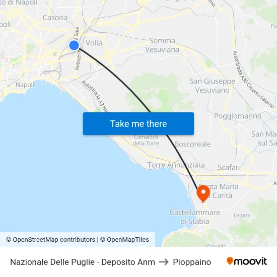 Nazionale Delle Puglie - ANM Depot to Pioppaino map