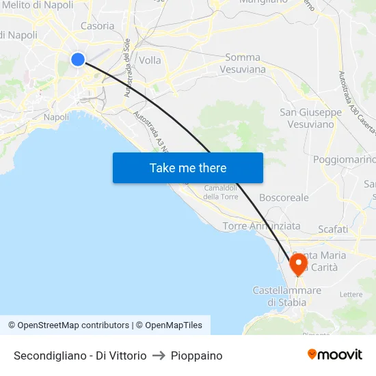 Secondigliano - Di Vittorio to Pioppaino map