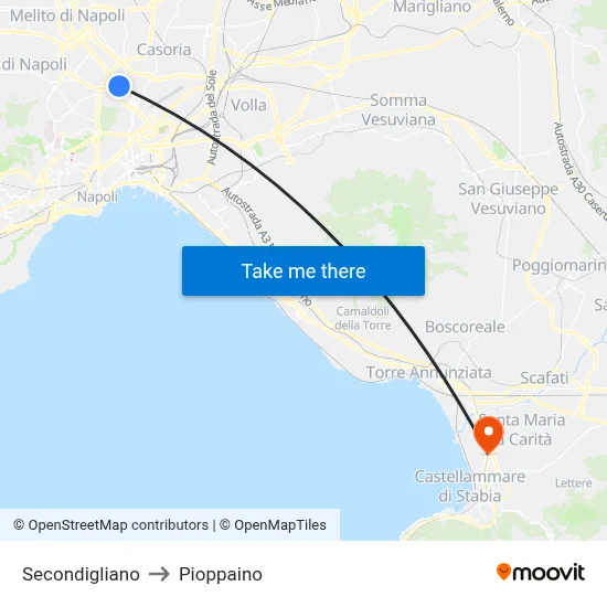 Secondigliano to Pioppaino map