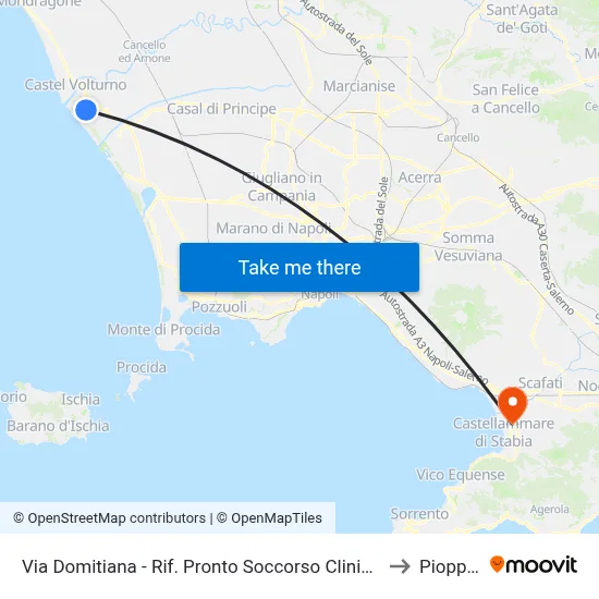 Via Domitiana - Ref. Emergency Room Pineta Grande Clinic to Pioppaino map