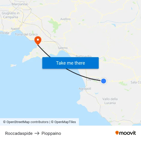 Roccadaspide to Pioppaino map