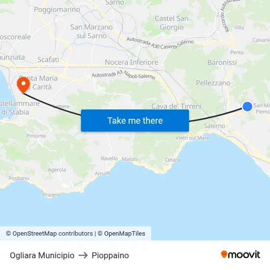 Ogliara Town Hall to Pioppaino map