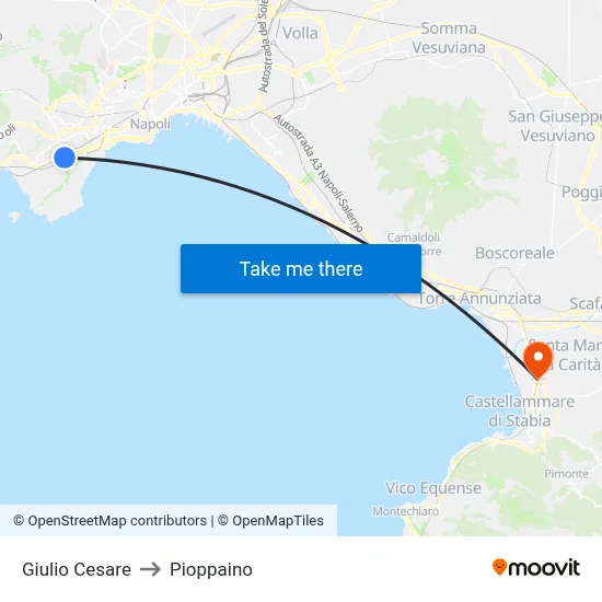 Julius Caesar to Pioppaino map