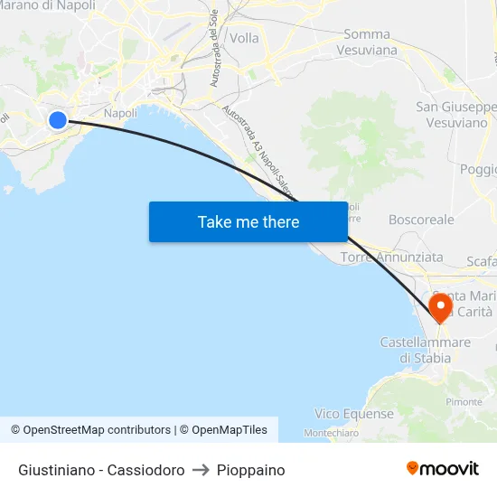 Giustiniano - Cassiodoro to Pioppaino map