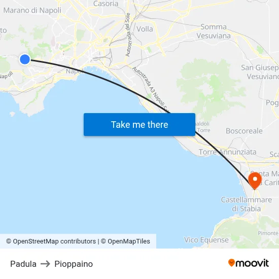 Padula to Pioppaino map