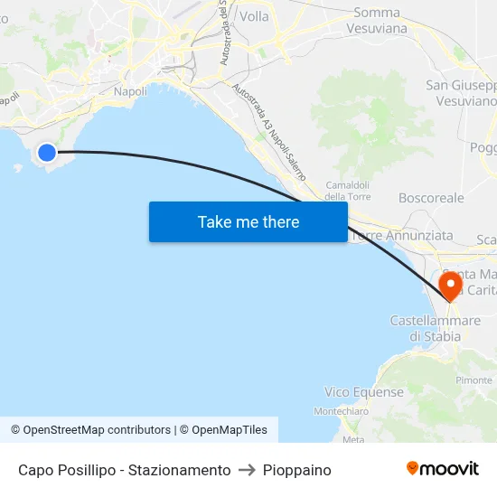 Capo Posillipo - Parking to Pioppaino map