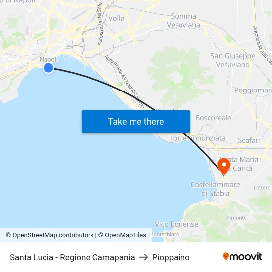 Santa Lucia - Campania Region to Pioppaino map