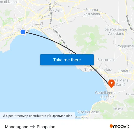 Mondragone to Pioppaino map