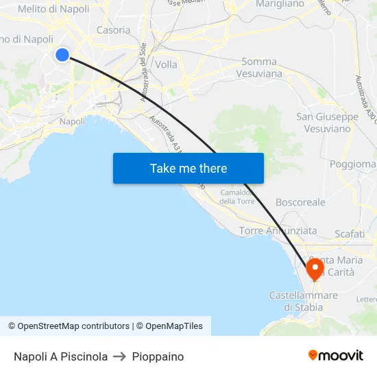 Naples Piscinola to Pioppaino map
