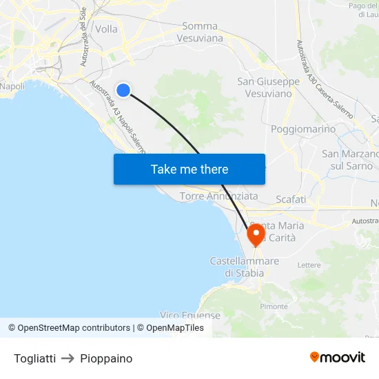 Togliatti to Pioppaino map