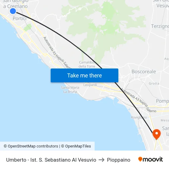 Umberto - San Sebastiano al Vesuvio Institute to Pioppaino map