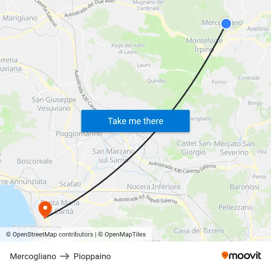 Mercogliano to Pioppaino map