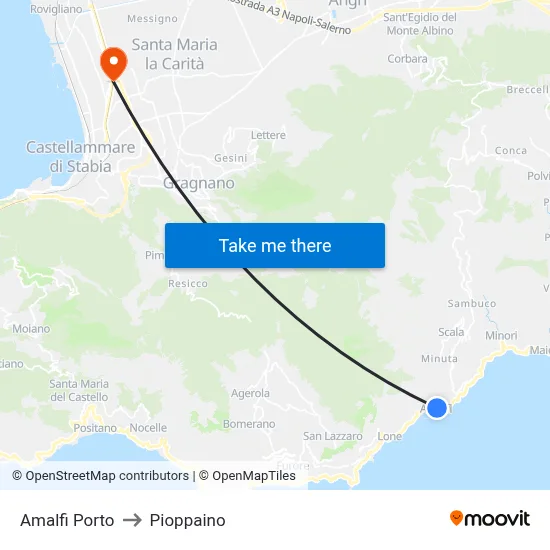 Amalfi Port to Pioppaino map