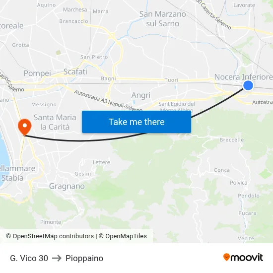 G. Vico 30 to Pioppaino map