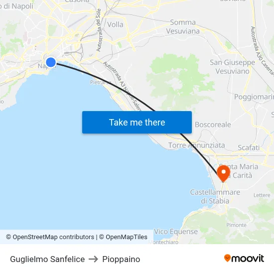 Guglielmo Sanfelice to Pioppaino map