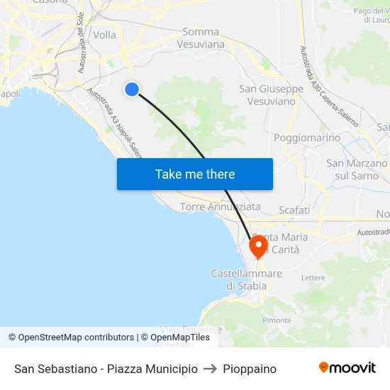 San Sebastiano - Town Hall Square to Pioppaino map