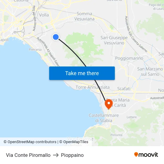 Via Conte Piromallo to Pioppaino map