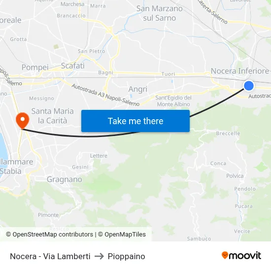 Nocera - Via Lamberti to Pioppaino map