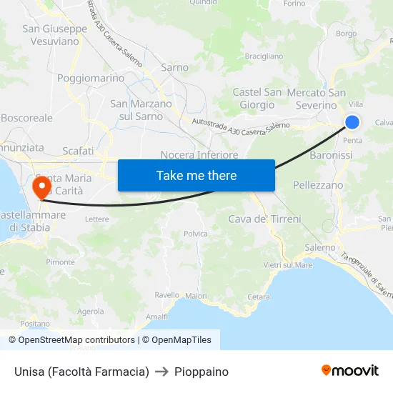 UNISA (Faculty of Pharmacy) to Pioppaino map