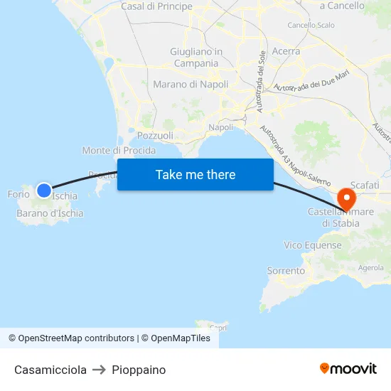 Casamicciola to Pioppaino map