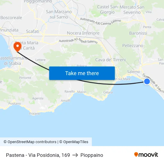 Pastena - Via Posidonia, 169 to Pioppaino map