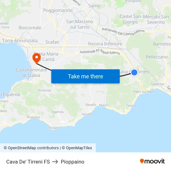 Cava De' Tirreni Station to Pioppaino map