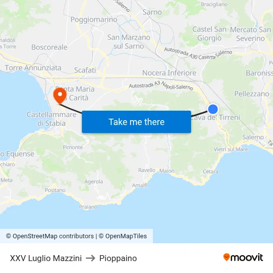 XXV July Mazzini to Pioppaino map