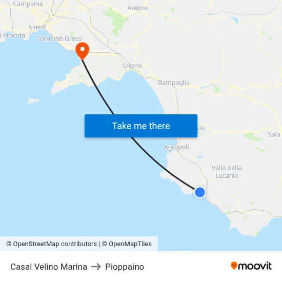 Casal Velino Marina to Pioppaino map