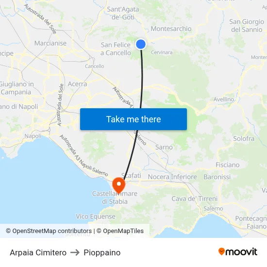 Arpaia Cemetery to Pioppaino map