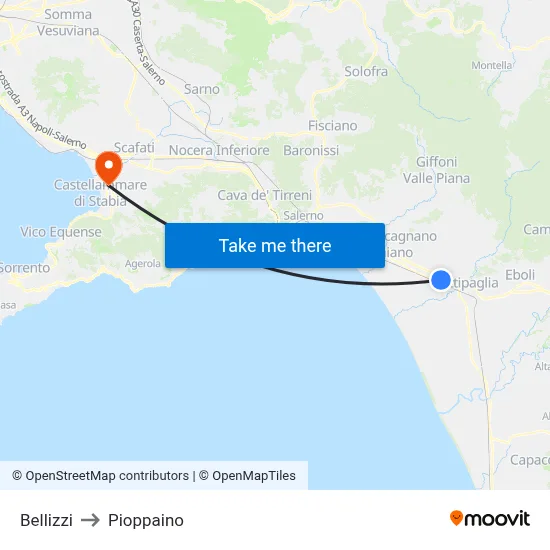 Bellizzi to Pioppaino map